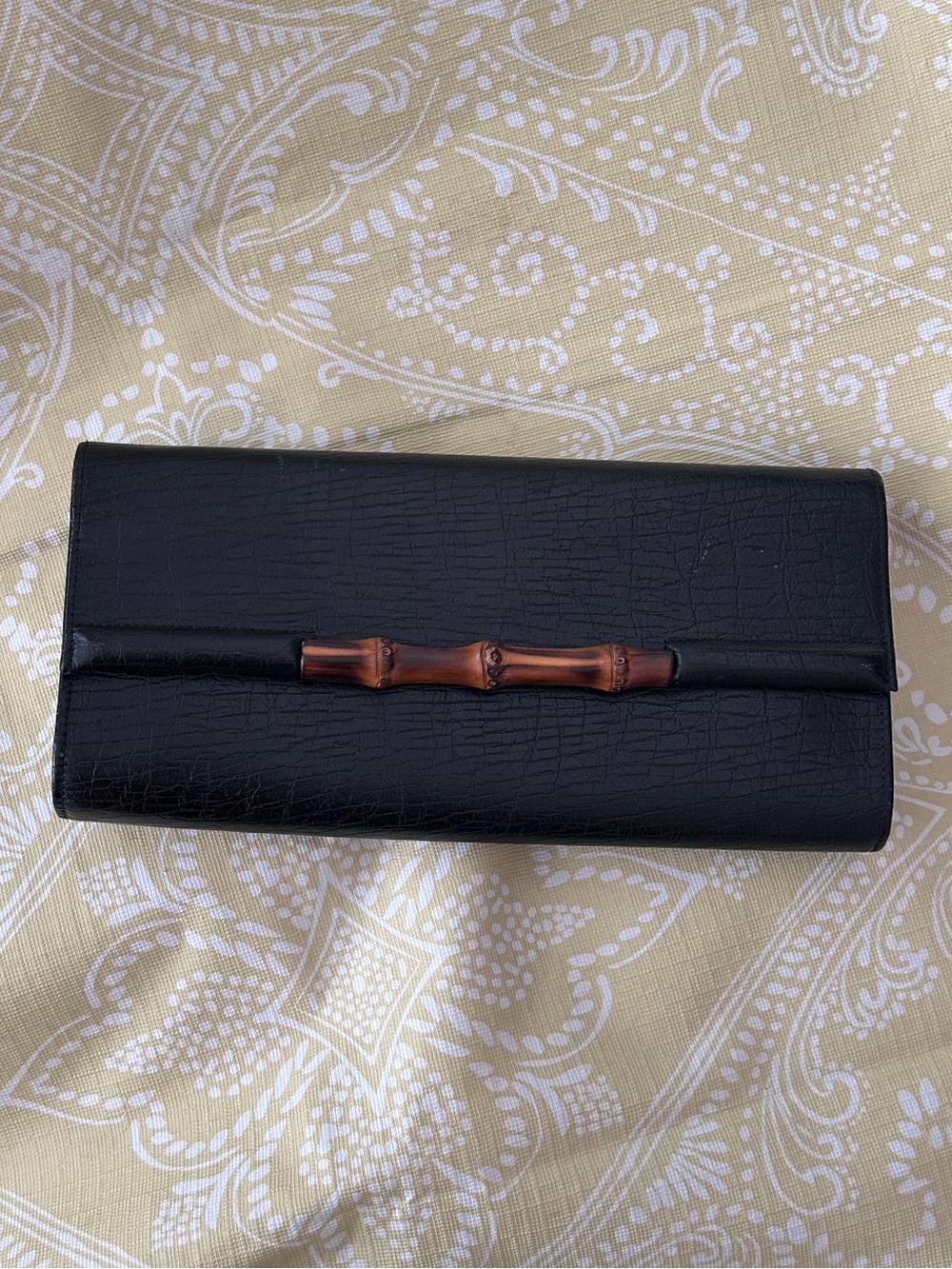 VINTAGE RARE Gucci Black Bamboo Bar Leather Clutch/Shoulder Bag